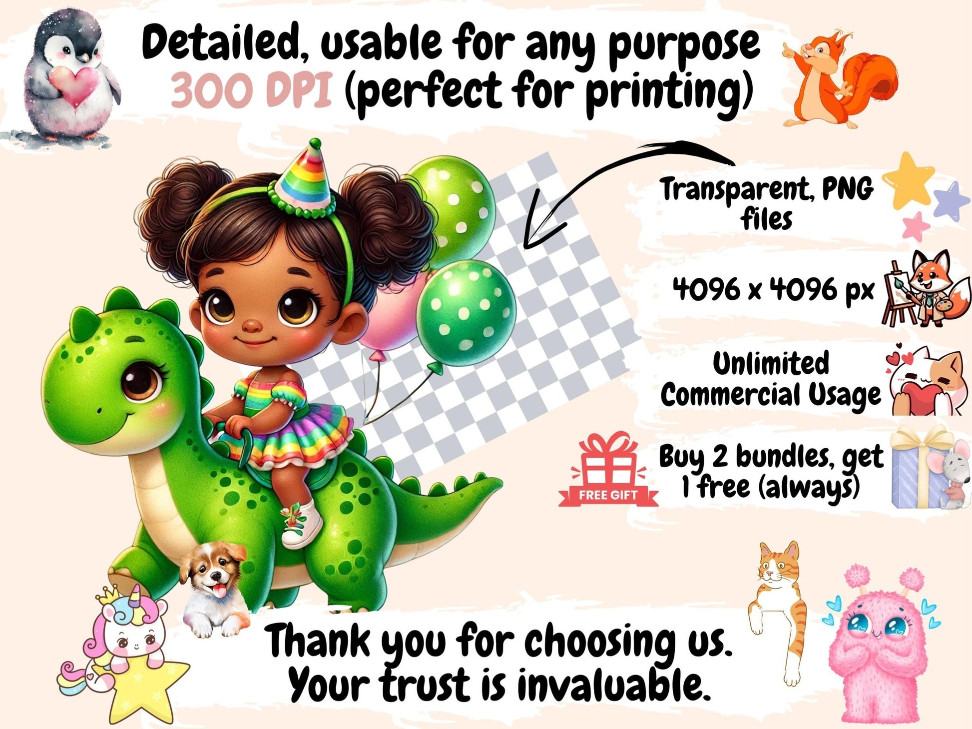 Girls on Dinosaurs Clipart - High - Quality Instant Digital Download for Creative Projects