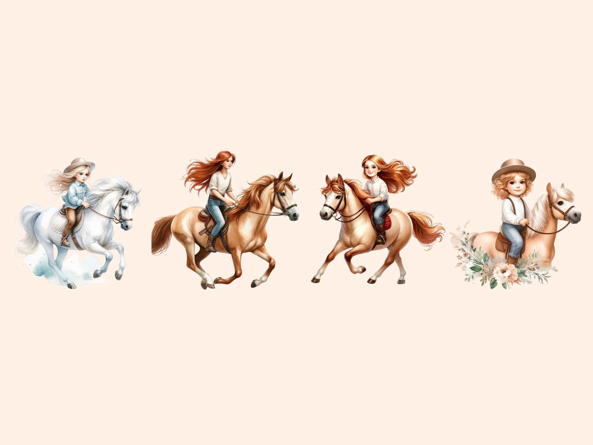 Girls with Horses Clipart - High - Quality Instant Digital Download for Creative Projects