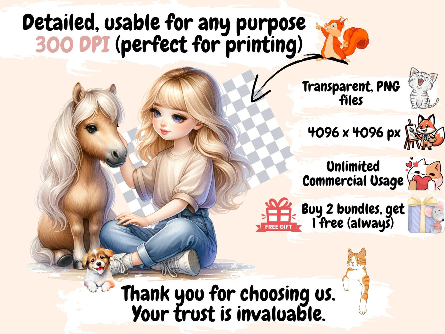 Girls with Horses Clipart - High - Quality Instant Digital Download for Creative Projects