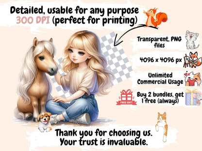Girls with Horses Clipart cute girl clipart - Wonders Artist