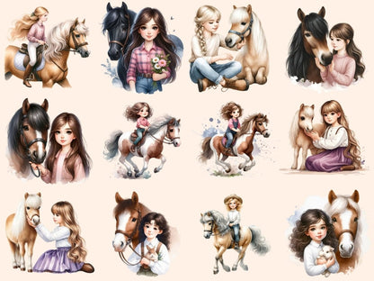 Girls with Horses Clipart cute girl clipart - Wonders Artist