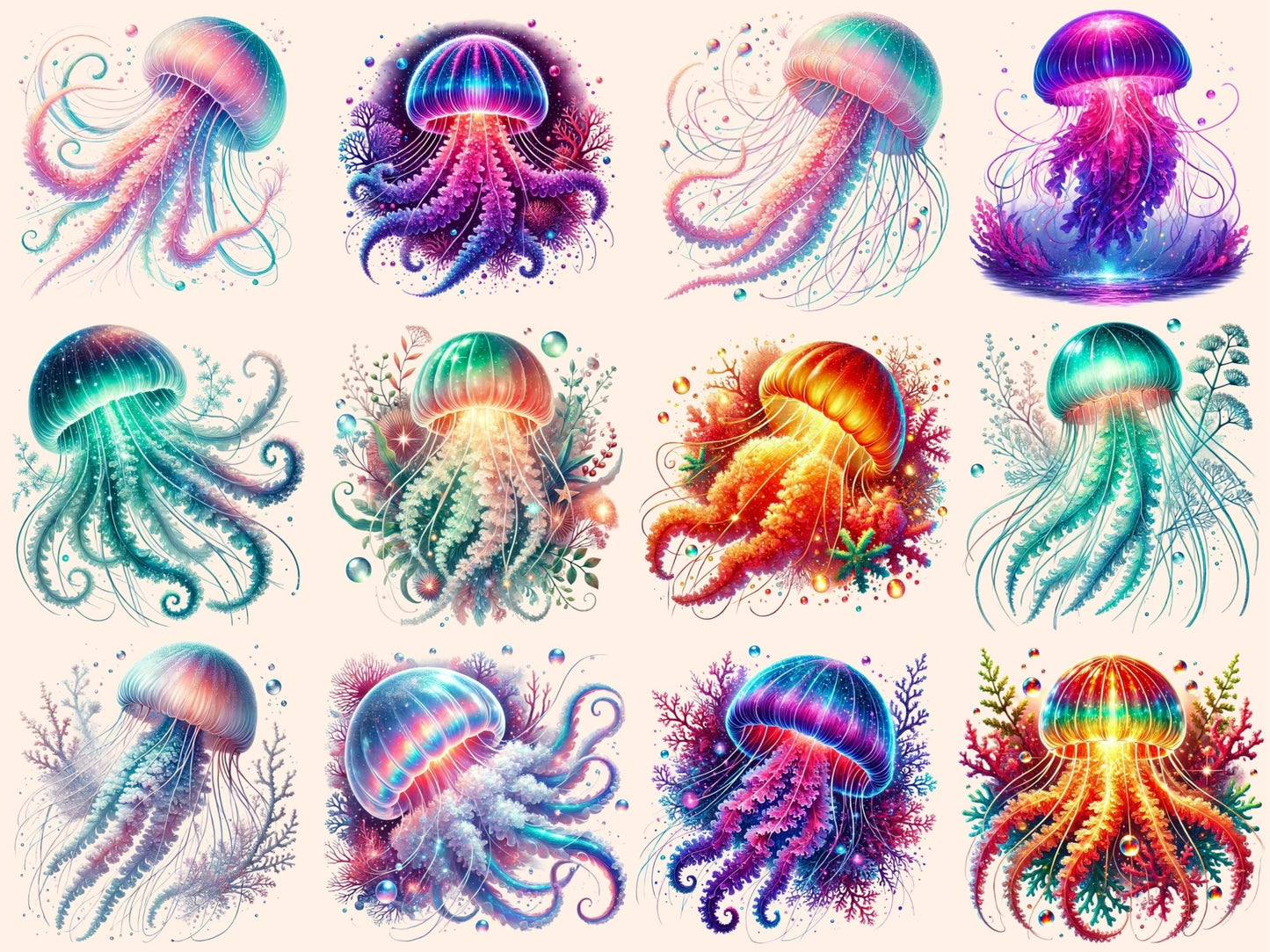 Glowing Jellyfish Clipart - High - Quality Instant Digital Download for Creative Projects