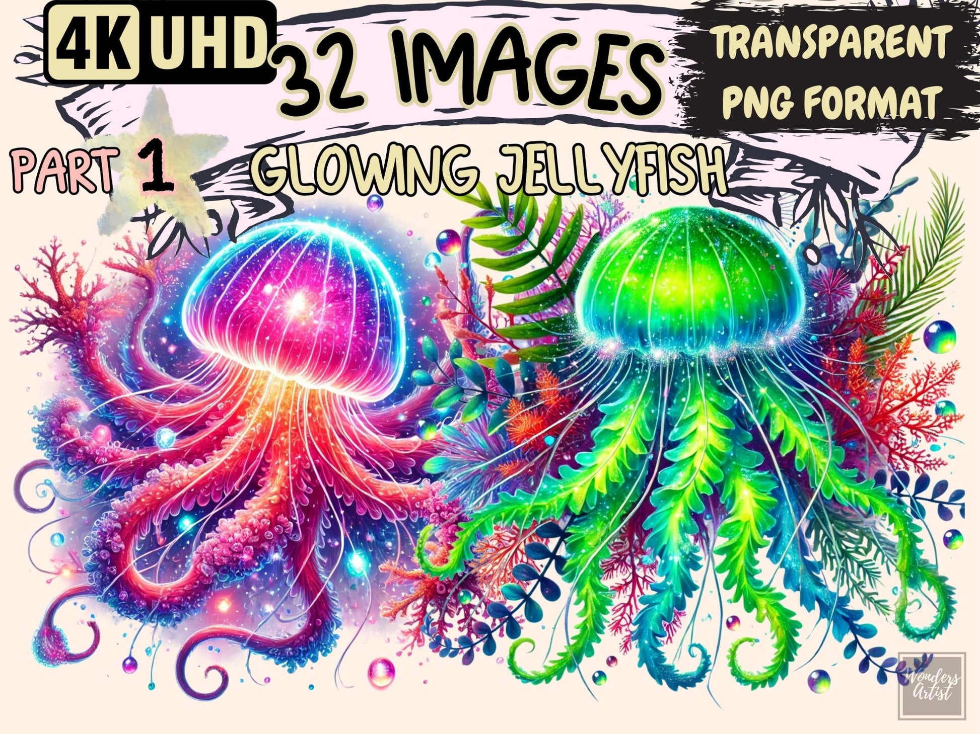 Glowing Jellyfish Clipart - High - Quality Instant Digital Download for Creative Projects