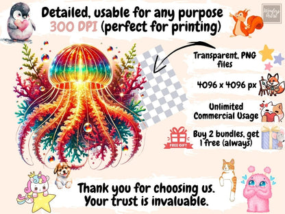 Glowing Jellyfish Clipart aquatic glow png - Wonders Artist