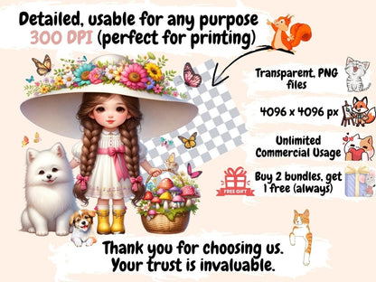 Gnome Girls with Dogs Clipart Cute gnome art - Wonders Artist