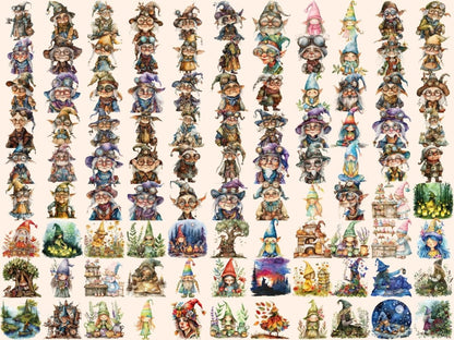 Gnome Ladies Watercolor Clipart female gnome clipart - Wonders Artist