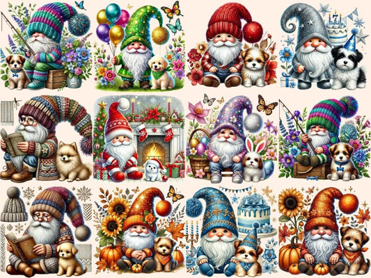 Gnomer med hunder clipart