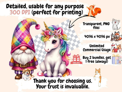 Gnomes with Unicorns Clipart Cute gnome art - Wonders Artist