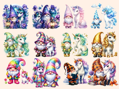 Gnomes with Unicorns Clipart Cute gnome art - Wonders Artist