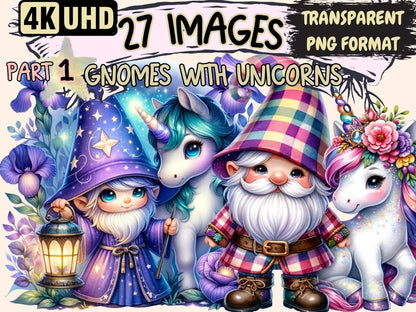 Gnomes with Unicorns Clipart Cute gnome art - Wonders Artist