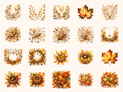 Golden Autumn Leaves Clipart All Bundles Clipart Line Art - WondersArtist