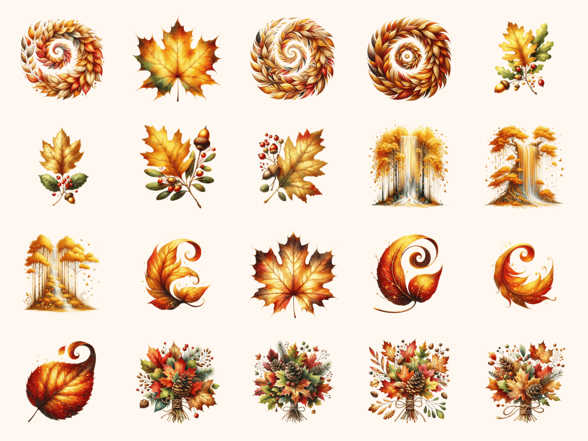 Golden Autumn Leaves Clipart All Bundles Clipart Line Art - WondersArtist