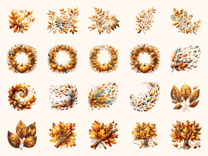 Golden Autumn Leaves Clipart All Bundles Clipart Line Art - WondersArtist