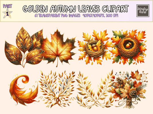 Golden Autumn Leaves Clipart All Bundles Clipart Line Art - WondersArtist
