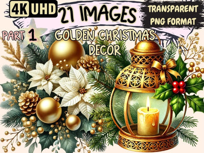 Golden Christmas Decor Clipart Christmas Gold Art - Wonders Artist