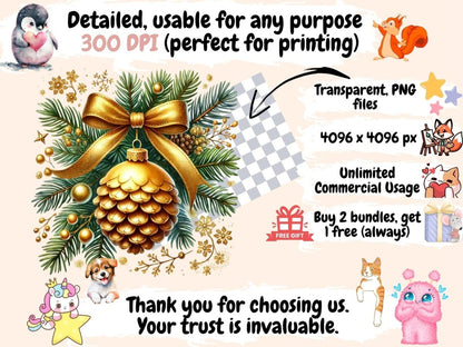Golden Christmas Decor (P2) Clipart Christmas Gold Art - Wonders Artist