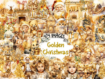 Golden Christmas Watercolor Clipart christmas clipart - Wonders Artist