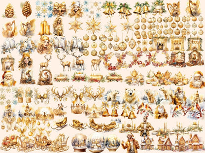 Golden Christmas Watercolor Clipart christmas clipart - Wonders Artist