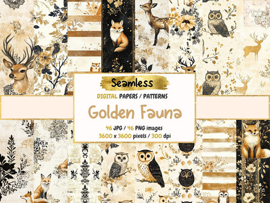 Golden Fauna Seamless Digital Paper - High - Quality Instant Digital Download for Creative Projects