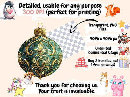 Golden Forest Ornaments Watercolor Clipart christmas clipart - Wonders Artist