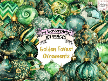 Golden Forest Ornaments Watercolor Clipart christmas clipart - Wonders Artist