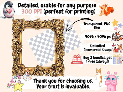 Golden Frames Watercolor Clipart antique frame art - Wonders Artist