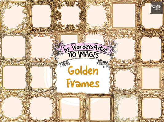 Golden Frames Watercolor Clipart - High - Quality Instant Digital Download for Creative Projects