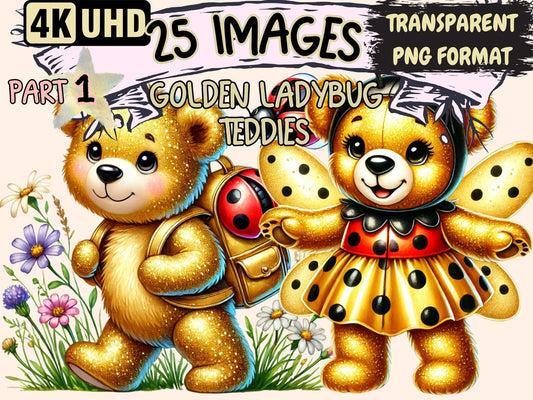 Golden Ladybug Teddies Clipart - High - Quality Instant Digital Download for Creative Projects