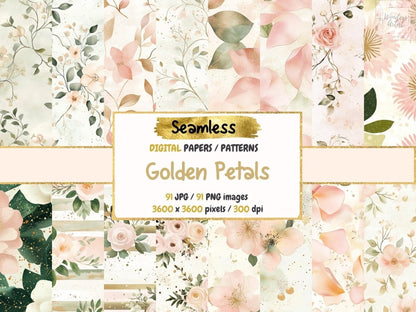 Golden Petals Seamless Pattern Digital Papers botanical gold - Wonders Artist
