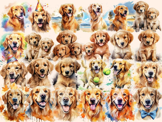 Кліпарт акварельних золотих ретриверів