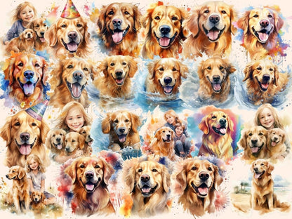 Golden Retrievers Watercolor Clipart dog clipart - Wonders Artist