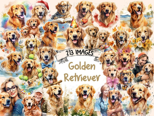 Golden Retrievers Watercolor Clipart dog clipart - Wonders Artist