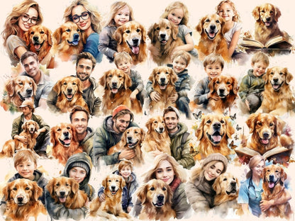 Golden Retrievers Watercolor Clipart dog clipart - Wonders Artist