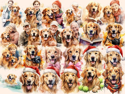 Golden Retrievers Watercolor Clipart dog clipart - Wonders Artist