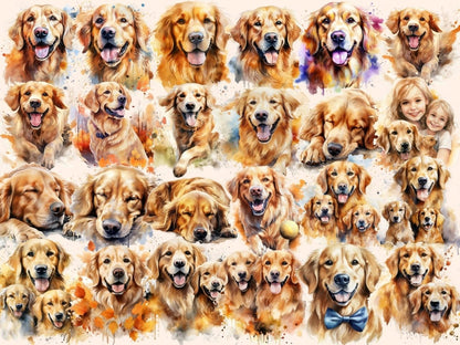 Golden Retrievers Watercolor Clipart dog clipart - Wonders Artist