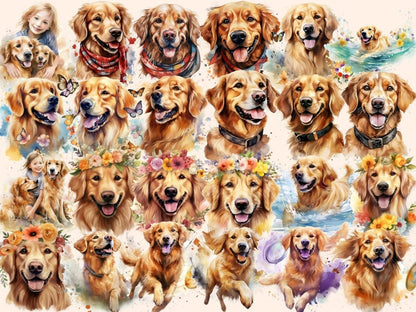 Golden Retrievers Watercolor Clipart dog clipart - Wonders Artist