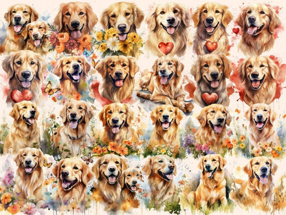 Golden Retrievers Watercolor Clipart dog clipart - Wonders Artist