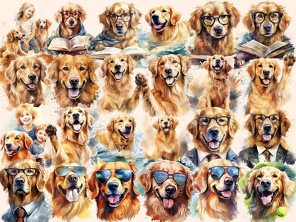 Golden Retrievers Watercolor Clipart dog clipart - Wonders Artist
