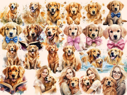 Golden Retrievers Watercolor Clipart dog clipart - Wonders Artist