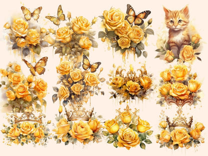 Golden Roses Watercolor Clipart gold floral clipart - Wonders Artist