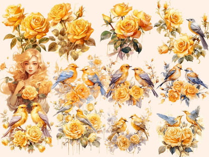 Golden Roses Watercolor Clipart gold floral clipart - Wonders Artist