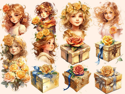 Golden Roses Watercolor Clipart gold floral clipart - Wonders Artist
