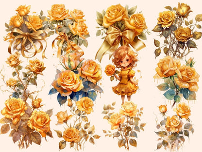 Golden Roses Watercolor Clipart gold floral clipart - Wonders Artist