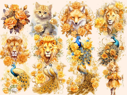 Golden Roses Watercolor Clipart gold floral clipart - Wonders Artist