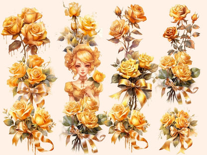 Golden Roses Watercolor Clipart gold floral clipart - Wonders Artist