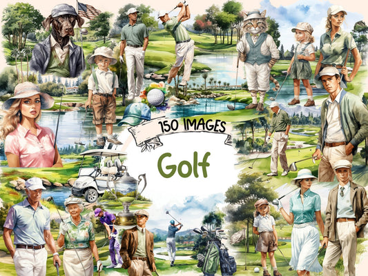 Golf Watercolor Clipart - High - Quality Instant Digital Download for Creative Projects