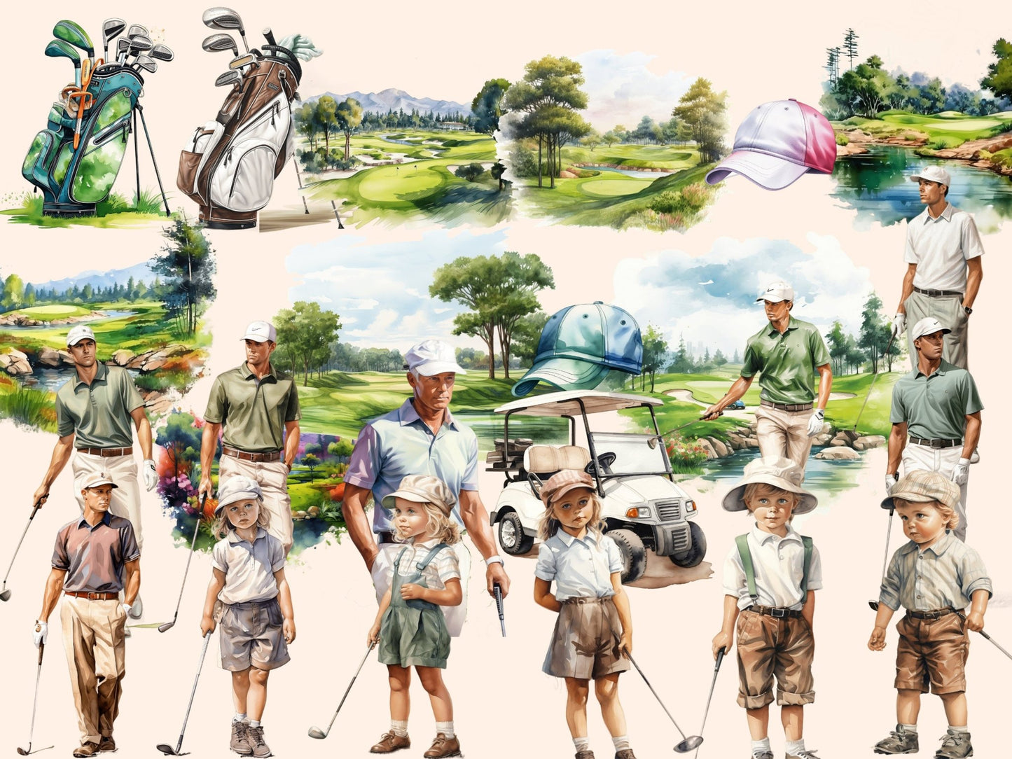 Golf Watercolor Clipart - High - Quality Instant Digital Download for Creative Projects