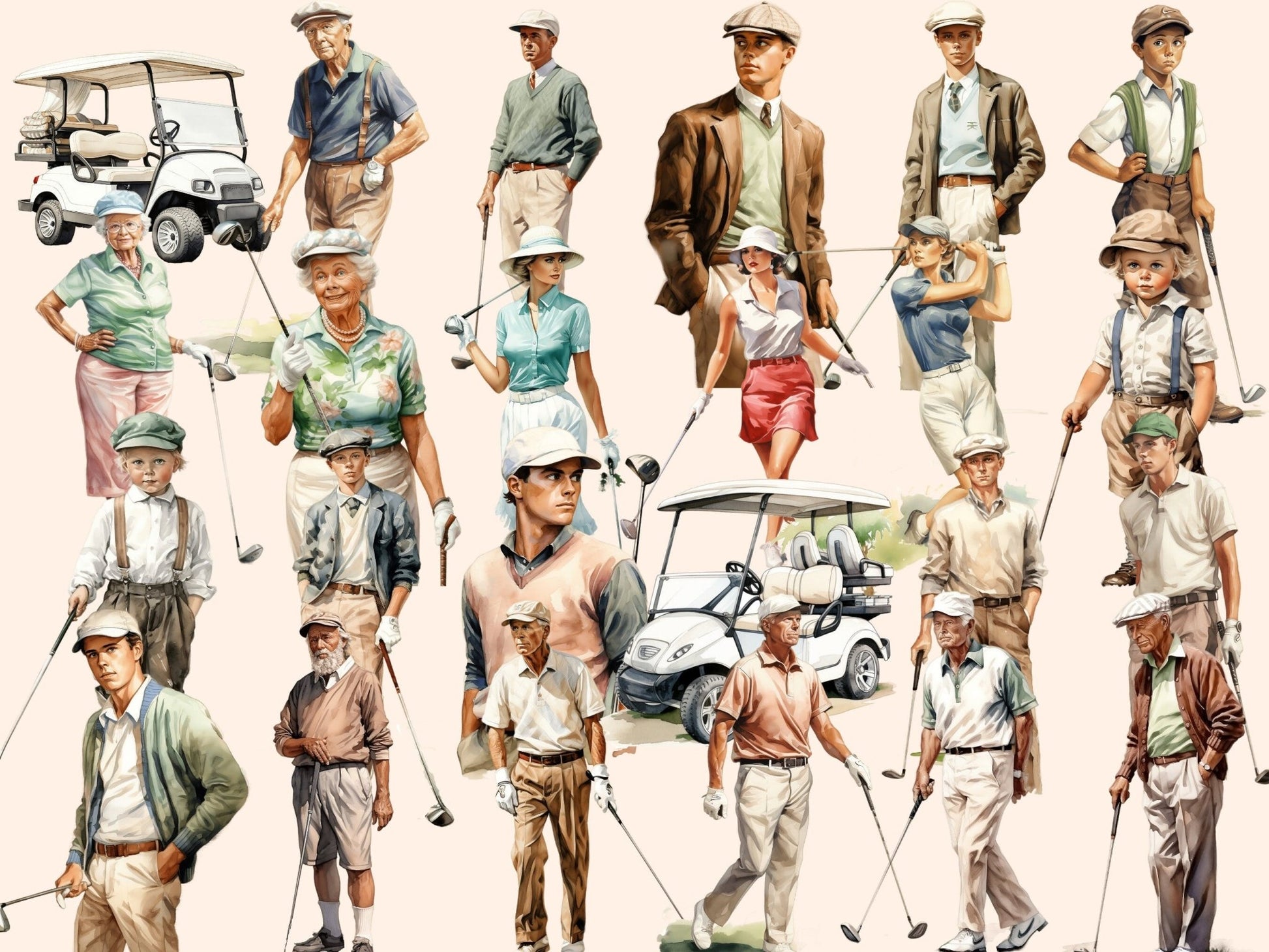 Golf Watercolor Clipart - High - Quality Instant Digital Download for Creative Projects