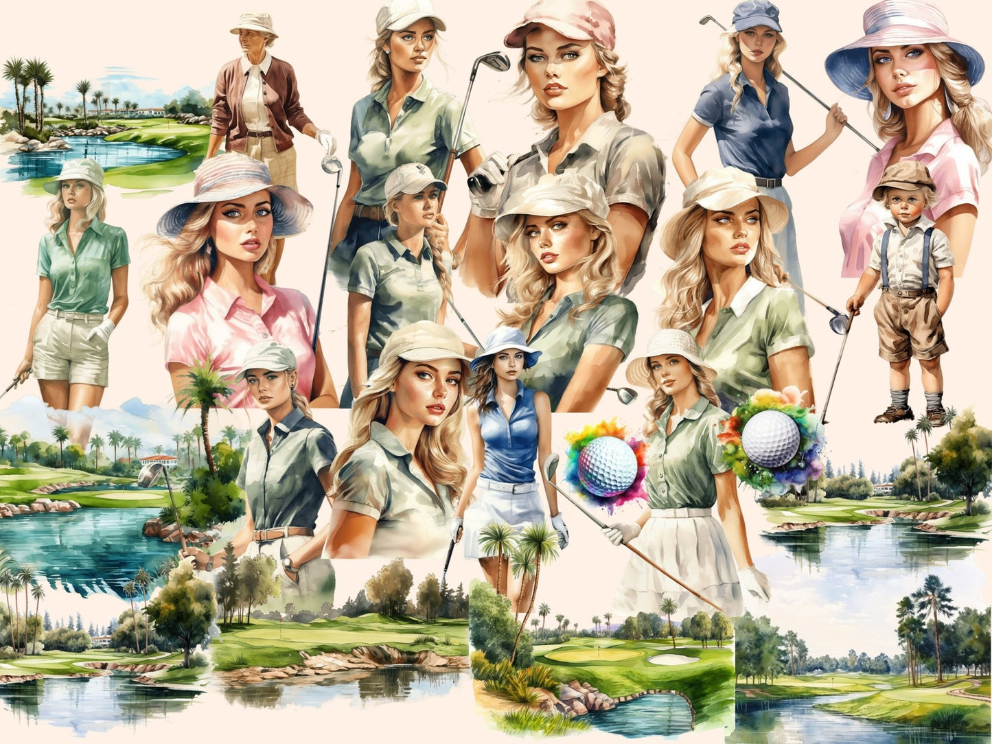 Golf Watercolor Clipart - High - Quality Instant Digital Download for Creative Projects