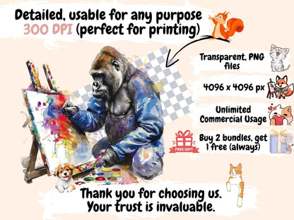 Gorillas Watercolor Clipart animals clipart - Wonders Artist